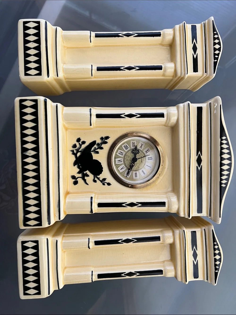 🕰️German Porcelain Art Deco Vintage Clock Mercedes Model 156 Silhouette Bird
